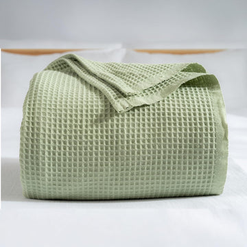 100% Turkish Cotton Waffle Blanket Queen - Cozy, Airy, Lightweight Summer Throw Blankets - Made in Turkiye, (Mint