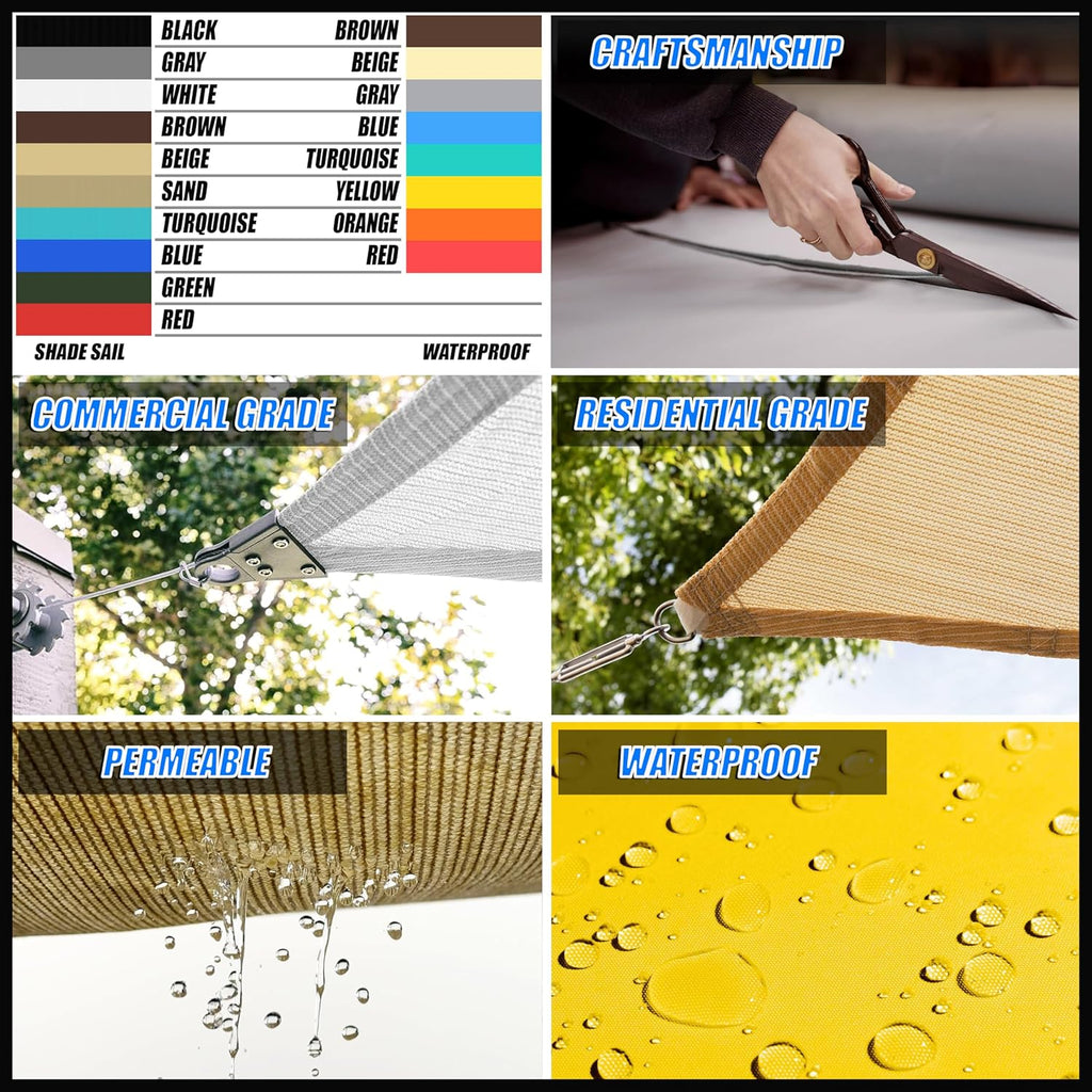 20' x 20' x 20' Beige Triangle Sun Shade Sail Canopy Outdoor Patio Fabric Screen Awning RTAPT20 - UPF50+ 95% UV