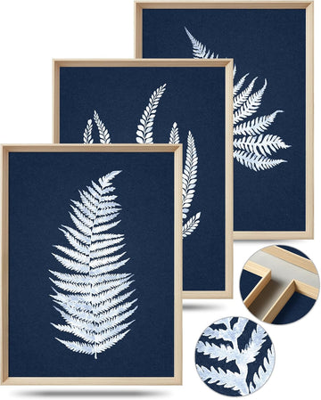 Framed Wall Art(No Plexiglass), Abstract Green Palm and Eucalyptus Leafs Canvas Wall Art, High-end 16x12in Wood Wall