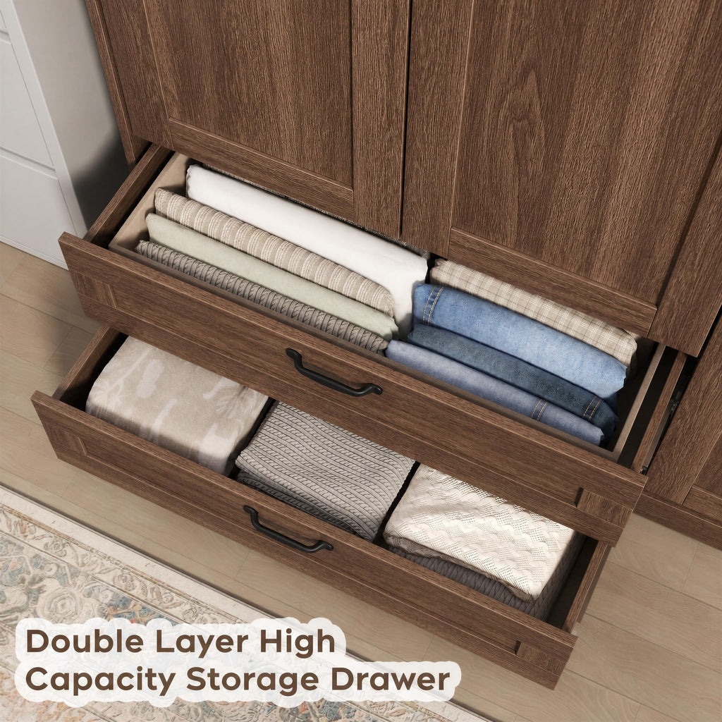 Armoire Wardrobe Closet with 3 Door, Walnut