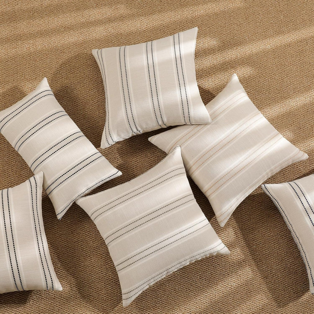 Throw Pillow Covers 20x20 Set of 2 Striped Pillow Covers Textured Linen Decorative Pillows Square Cushion Covers, Grey