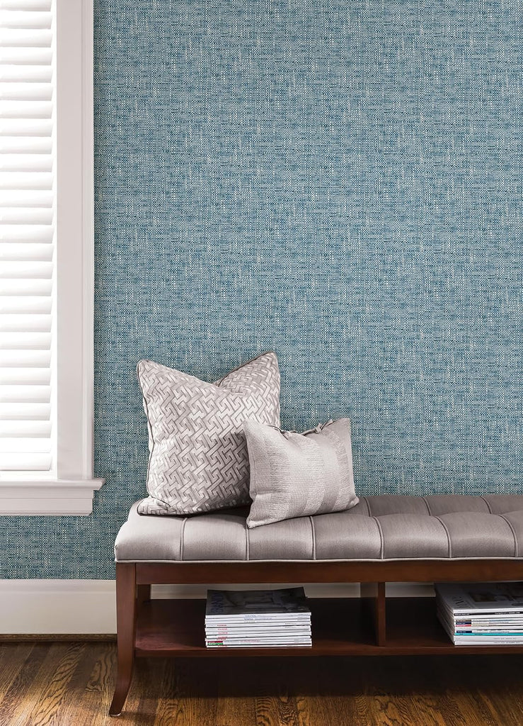 NU2918 Navy Poplin Texture Peel & Stick Wallpaper, Blue