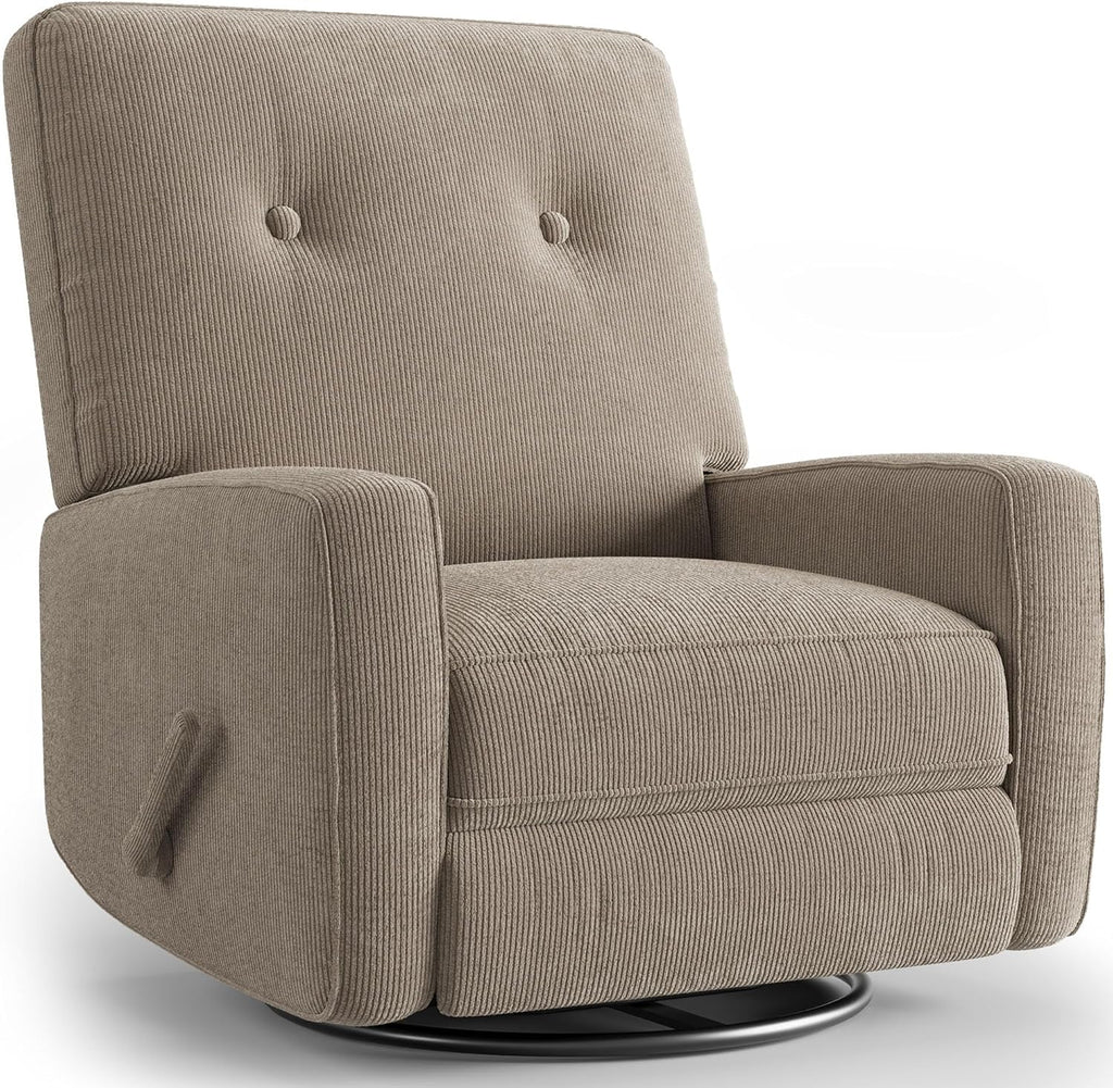 360° Recliner Chair with Adjustable Backrest & Footrest, Brown | Swivel Rocking Glider Chair for Adults, Upholstered
