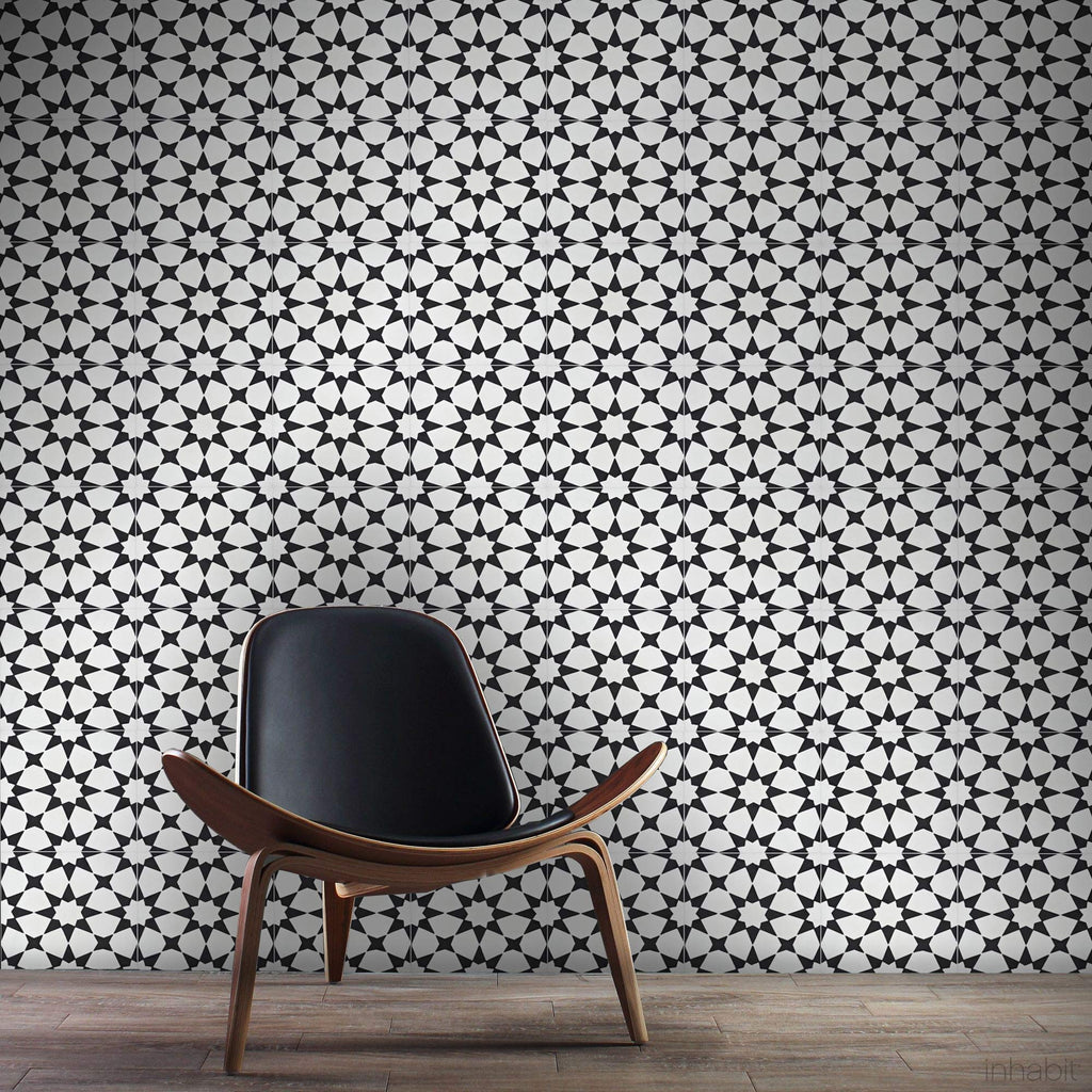 Medina Handmade Cement Tile in White and Black, 8"x8"