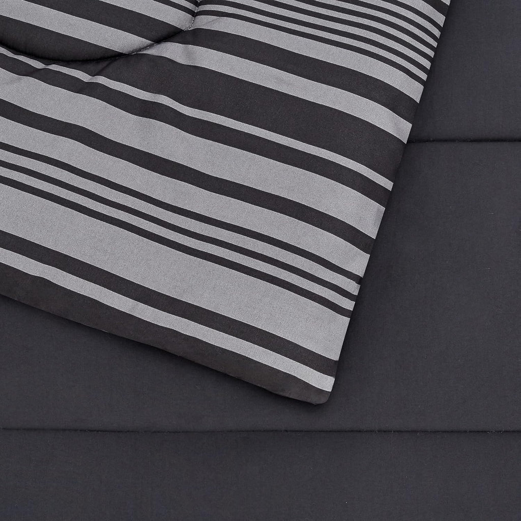 5-Piece Lightweight Microfiber Comforter Set with Sheets, Bed-in-a-Bag, Gray Calvin Striped Bedding