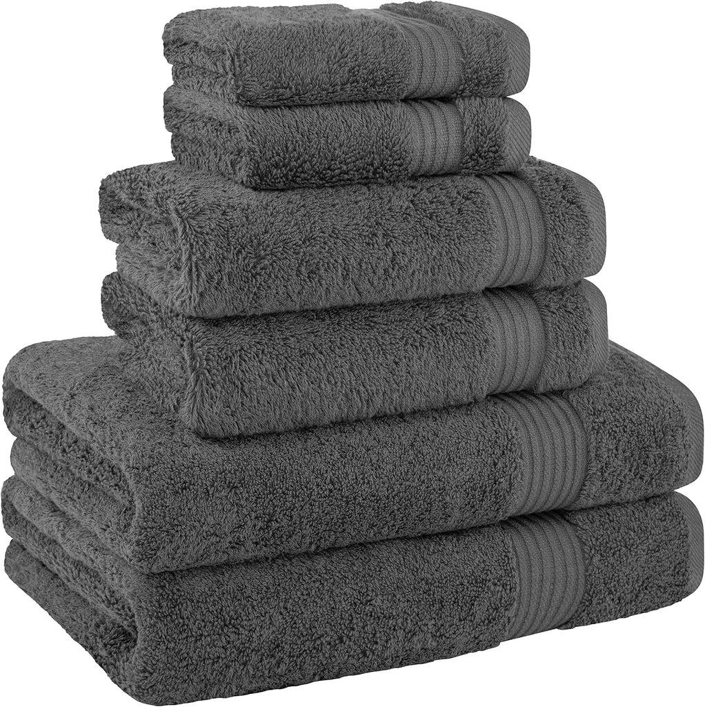 Set of 6, 2 Bath Towels, 2 Hand Towels and 2 Washcloths Towels Sets, Smoke Gray