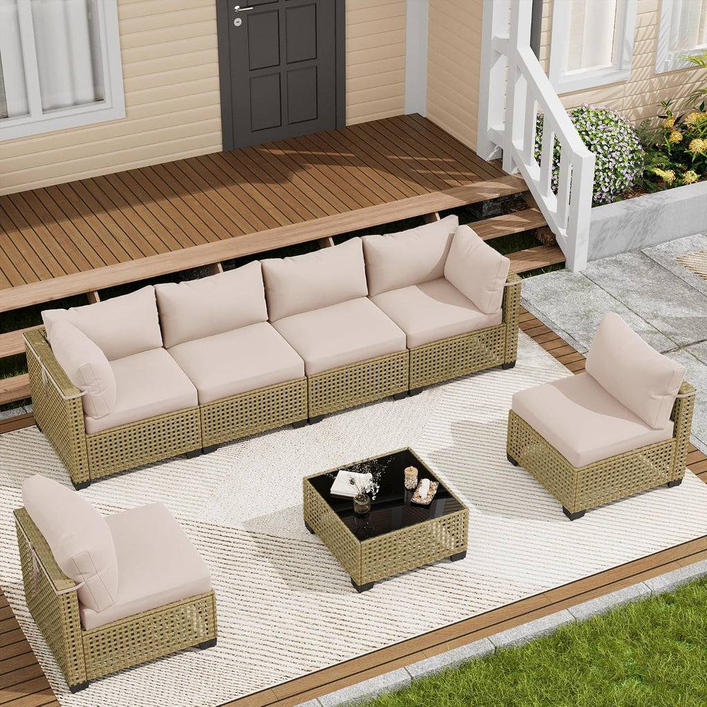 7 Piece Outdoor Patio Furniture Set, Outdoor Sectional Sofa, Wicker Rattan Patio Furniture, Patio Conversation Set