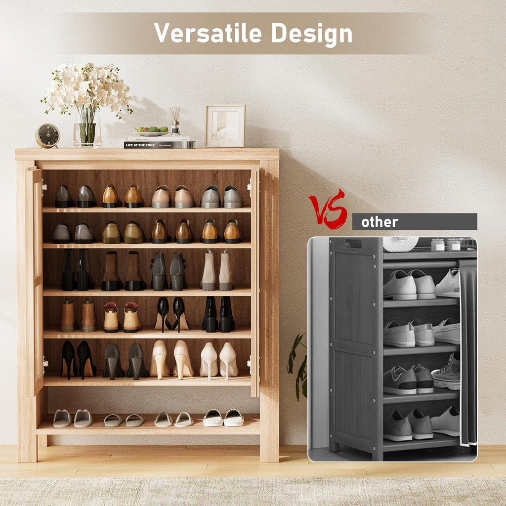43" Tall Shoe Storage Cabinet with Doors, 8-Tier Entryway Shoe Cabinet with Adjustable Shelves, Modern Freestanding