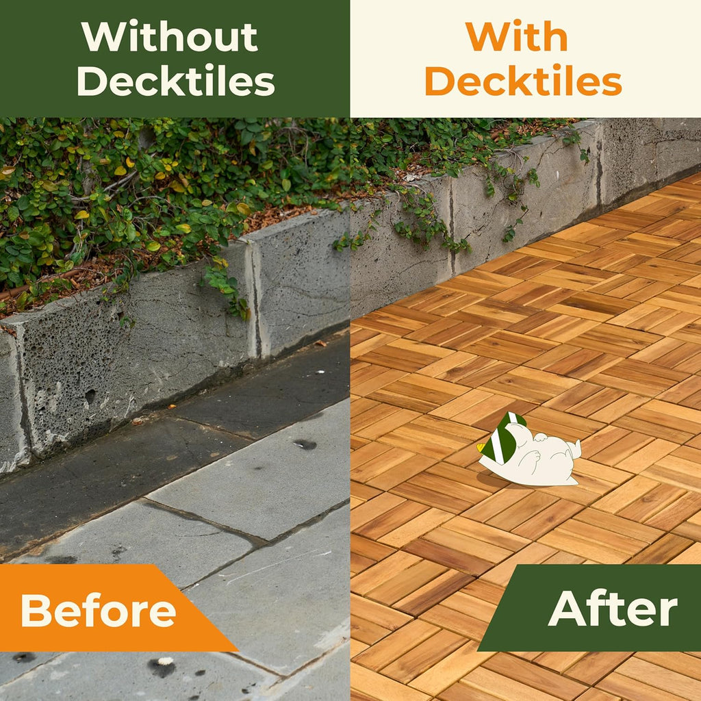 Premium Patio Deck Tiles, 10 PCs 12”x12” Snap Together Patio Flooring for Outdoor, Balcony, Porch, Poolside, Waterproof
