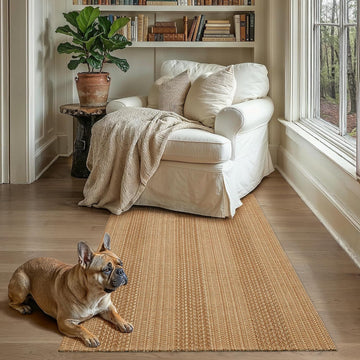 3x5 ft Washable Area Rug, Textured Natural Woven Low-Profile Entryway Rug with Non-Slip Backing, Neutral Light Brown