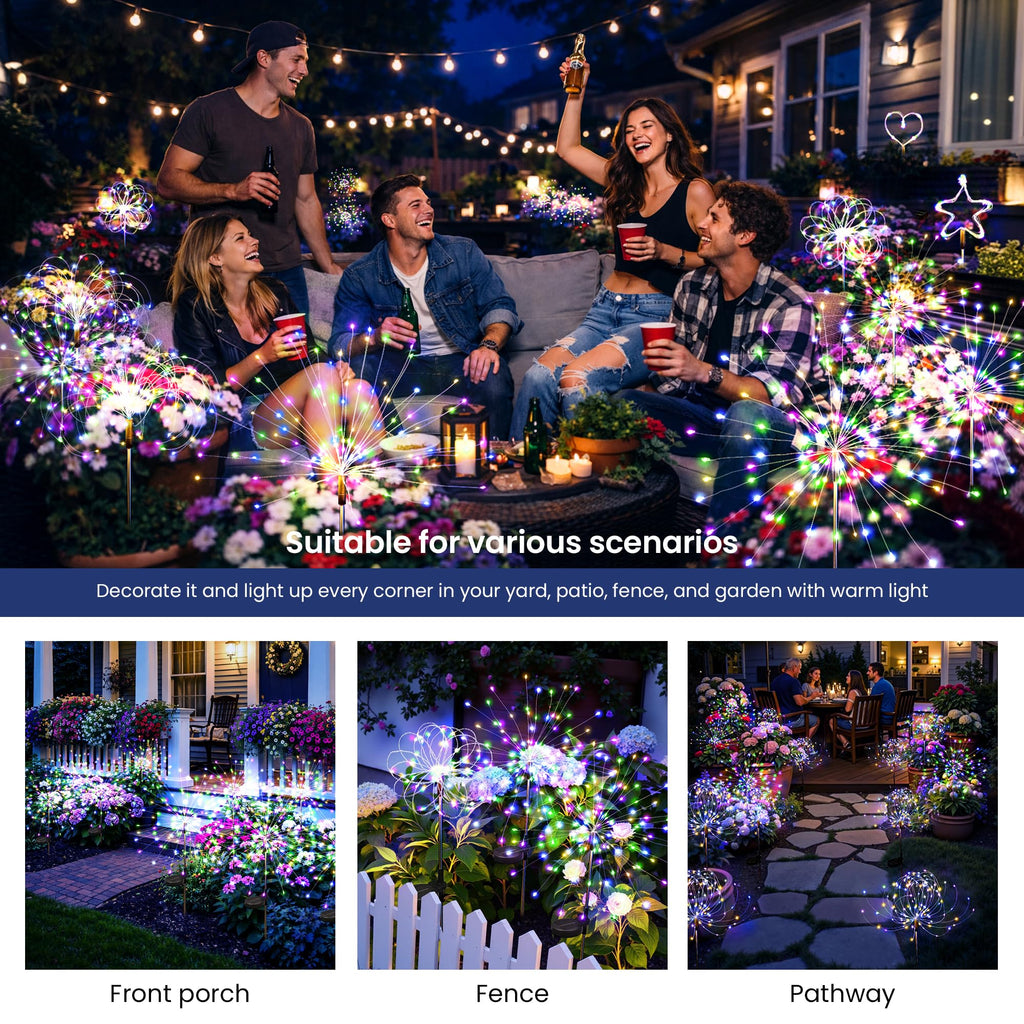 6Pack Solar Lights Outdoor, Multicolor Firework Lights