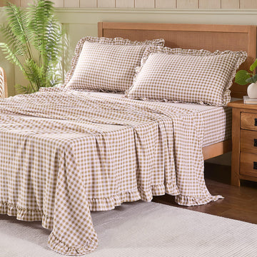 Gingham Sheet Set, Lightweight Super Soft Brushed Microfiber Plaid Bed Sheets with 16" Deep Pocket, 4 Piece