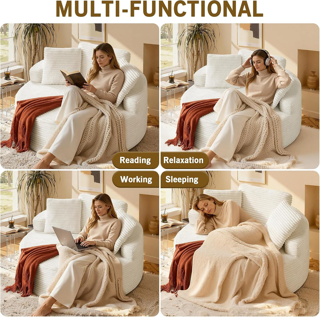 Oversized Round Chaise Lounge Chair,Corduroy Cloud Large Circle Sofa Chair, No Assembly Required, Modern Sleeper
