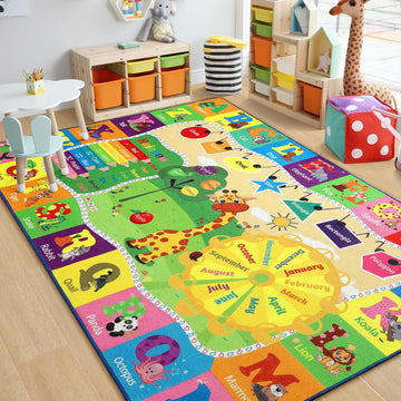 Educational Kid Area Rug for Playroom, 5x7 Feet TPR Non Slip Kids Classroom Carpet Rug for Learning 
