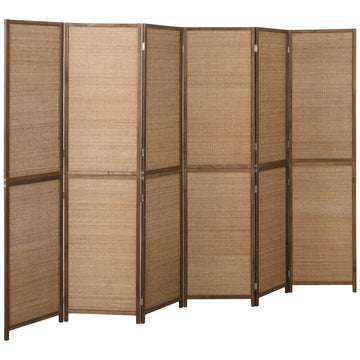6 FT Room Divider, 6 Panel Hand-Woven Bamboo Privacy Screen Brown