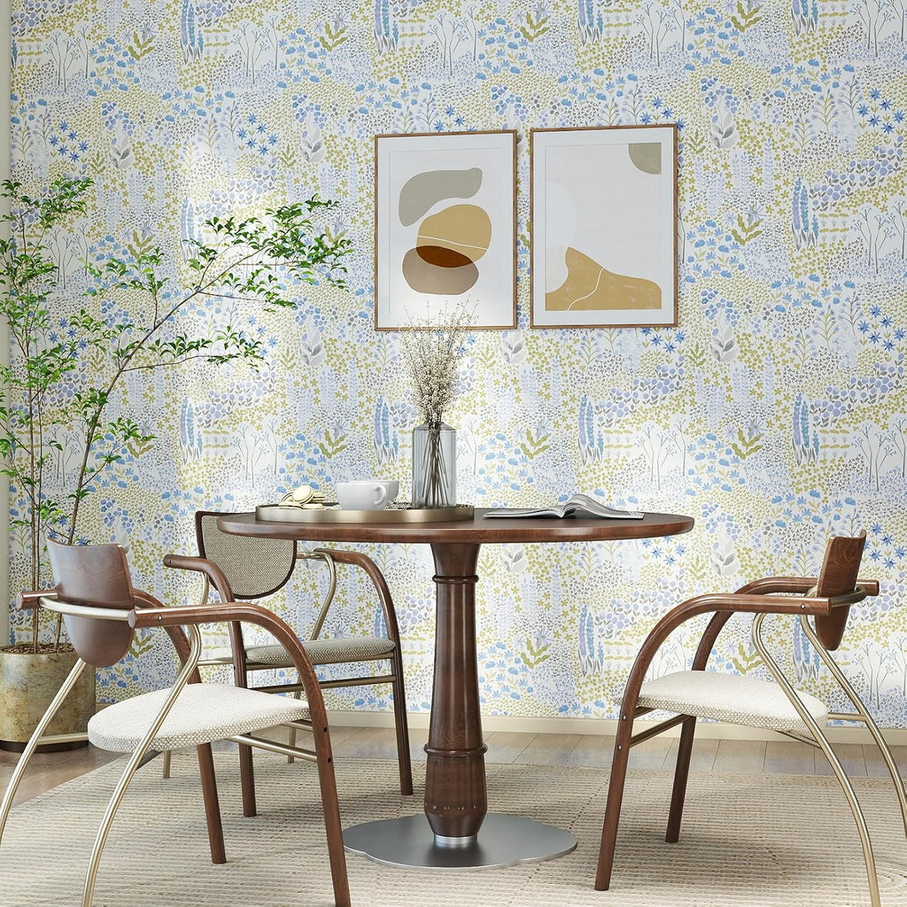 Boho Floral Peel and Stick Wallpaper, Wildflower Patchwork Removable Self Adhesive Wallpaper, Neutral Botanical Vinyl