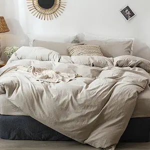 Duvet Cover Set 100% Washed Cotton Linen Like Queen - Set of 3