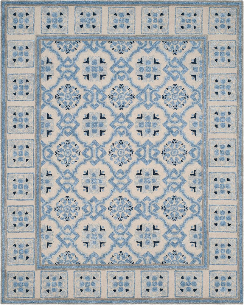 Bella Area Rug - 9' x 12', Ivory & Blue, Handmade Wool & Viscose