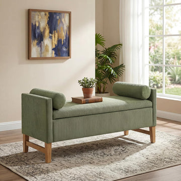 Namo Corduroy Upholstered Ottoman with Storage, Wooden Storage Ottoman Bench with Pillows, Long Entryway Ottoman Foot