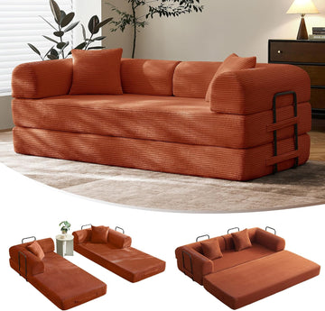 79" Convertible Futon Sofa Bed, Boneless Couch | Orange