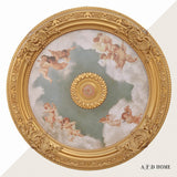 Antique Cherubs Sky Gold Trim Round Chandelier Ceiling Medallion for Home Improvement 36 Inch Diameter Polystyrene