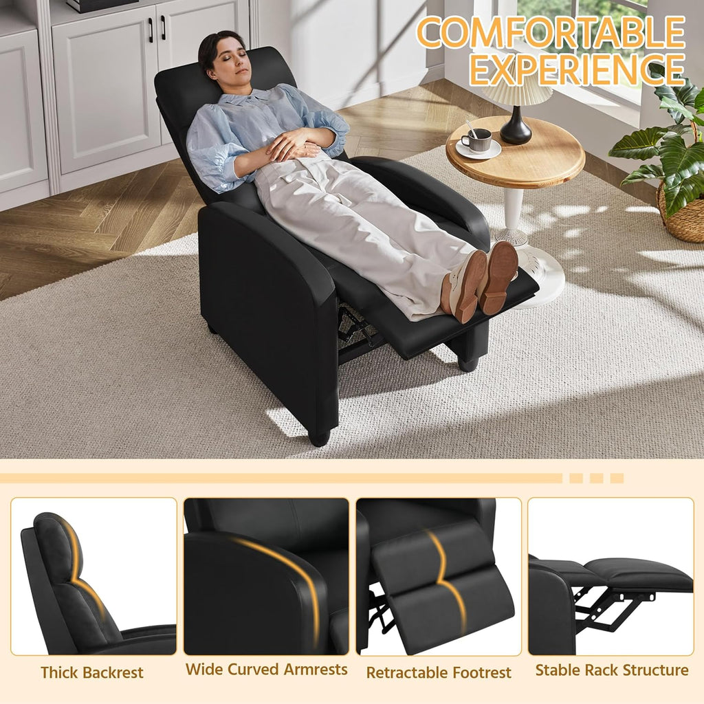 Recliner Chair PU Leather Recliner Sofa Home Theater Seating with Lumbar Support Overstuffed High-Density Foam & Pocket Springs, Push Back Recliners Armchair for Living Room