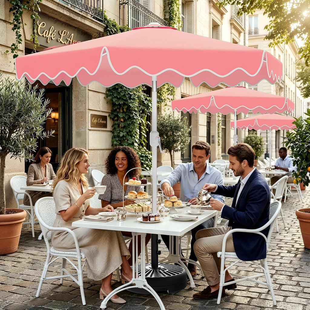 Patio Umbrella with Wavy Trim, UV-Fade-Resistant Canopy, Crank & Tilt - Peach Pink 7.5ft
