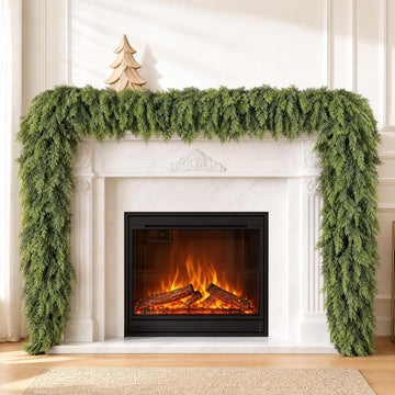 9FT Christmas Cedar Garland Artificial Realistic Soft Full Pine Garlands for Fireplace Mantel Staircase Railing Front