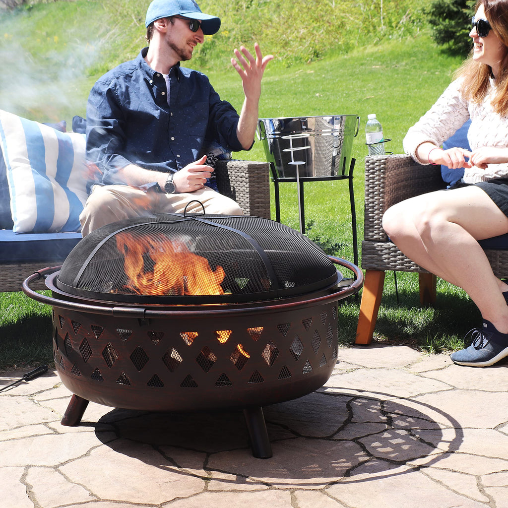 Crossweave 36" Large Outdoor Fire Pit, Wood Burning, Round
