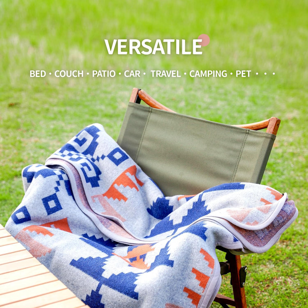 Merino Wool Camp Blanket - Warm Thick Washable Large Outdoor Camping Sleeping Throw Blanket All Weather, Aztec Grey