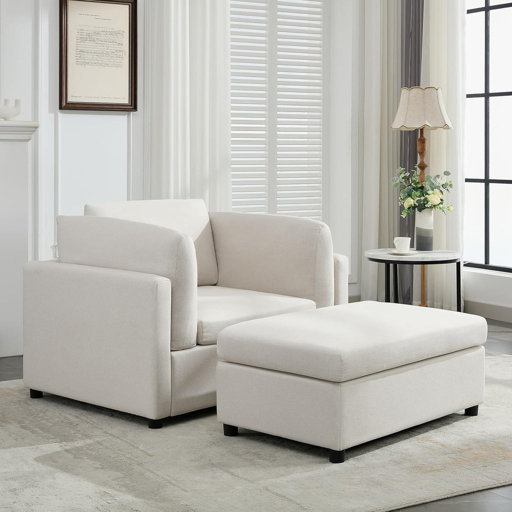 Luxe Oversized Lounge Chair and Ottoman — Cream Chenille