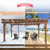 12 x16 FT Wooden Pergola, Cedar Wood Gazebo with Flat Roof, Outdoor Garden Shelter with Stakes Included
