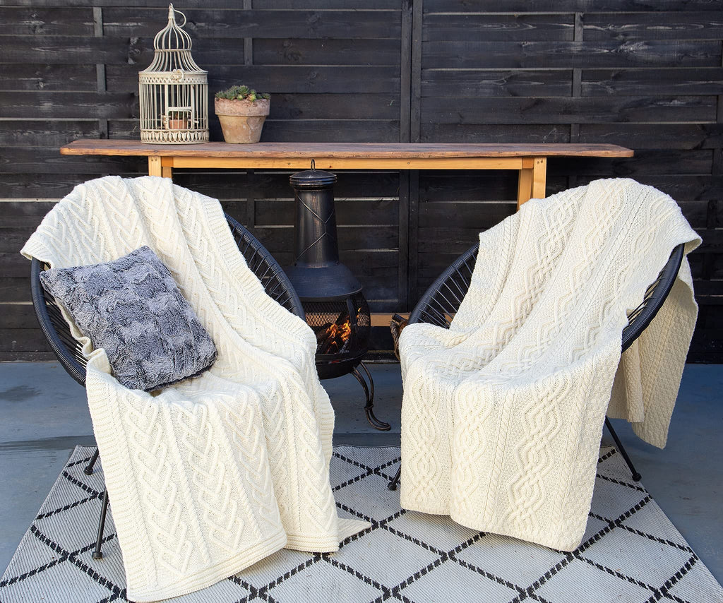 Irish Aran Throw Blanket Heart Pattern 100% Super Soft 67x49 inches