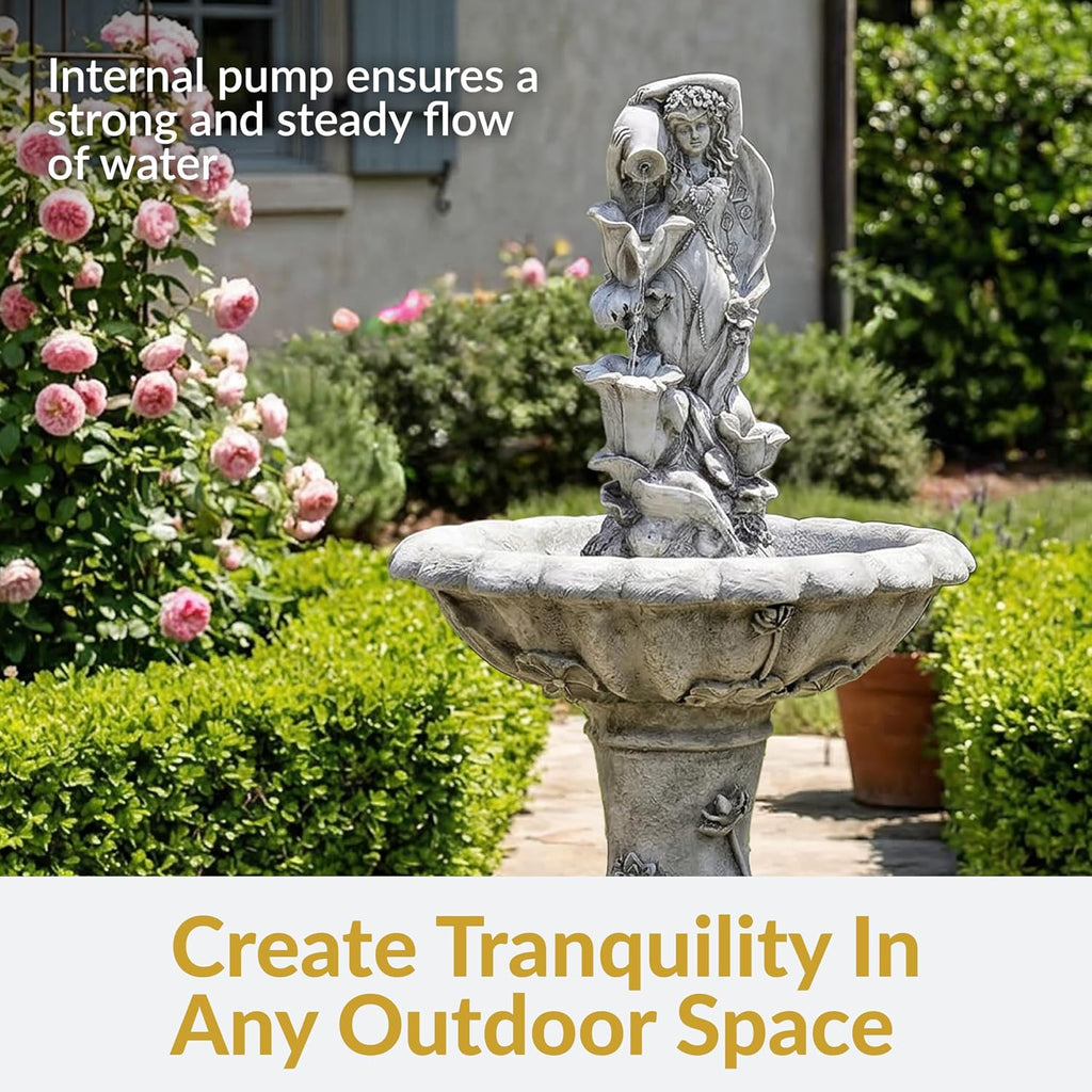 Fairy Flower Solar Water Fountain - 42-Inch Outdoor Water Feature with LED Light, Decks