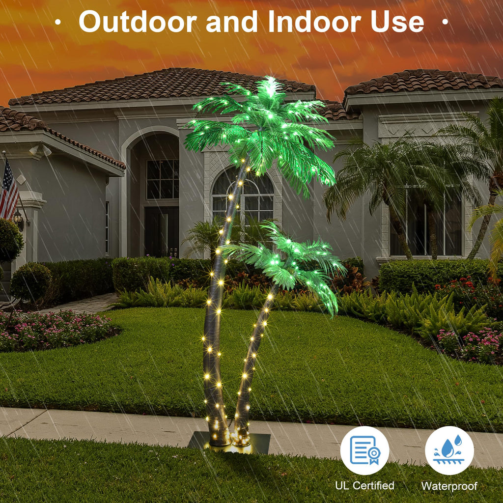 Solar Lighted Palm Tree 6FT 4FT Artificial Palm Tree Decor for Outdoor 184 LED Light up Fake Tree for Indoor Outside