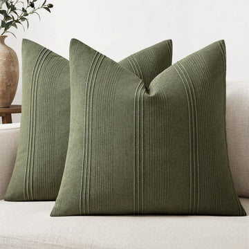 Striped Euro Sham Pillow Covers 28x28 Inch Olive Green 2 Pack