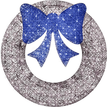 48in Pre-Lit Outdoor Christmas Wreath Decoration, LED Metal Holiday Decor w/ 140 Lights, Bow - Hanukkah Silver/Blue