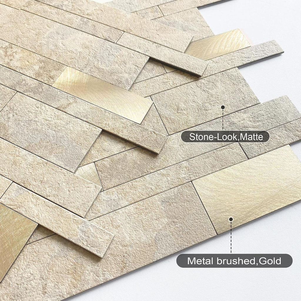 Peel and Stick Tile Stone Backsplash Wall(10pcs,Beige)