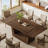 63-Inch Dining Table for 4-6, Farmhouse Rectangular Kitchen Dinner Table with Heavy-Duty Base, Wood Dining Room