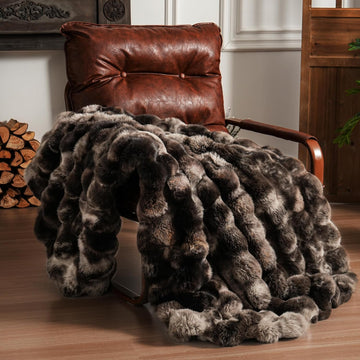 Fluffy Faux Fur Throw Blanket, Soft Plush Thick Cozy Fuzzy Luxury Minky Bubble Blanket, Tie-dye Coffee, 50" x 60"