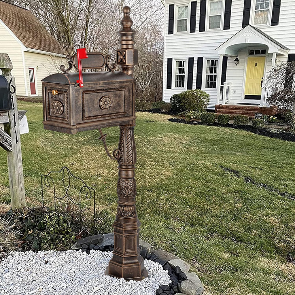 Barcelona Decorative Post Mailbox Combination Stratford Heavy Duty Postal Mail Box Cast Aluminum(Bronze)