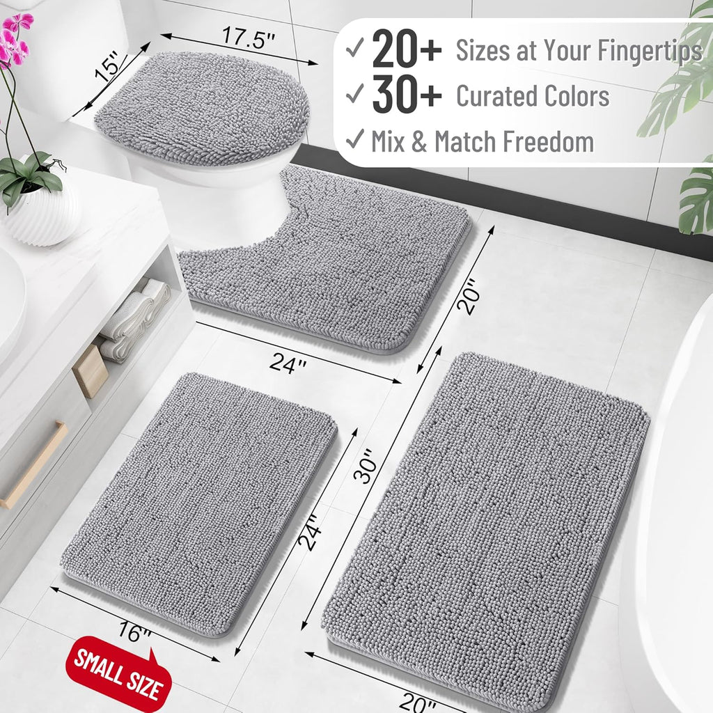Bathroom Rugs 36x24, Extra Soft Absorbent Chenille Bath Rugs | Grey, Quick-Drying Rubber Backing, Machine Washable