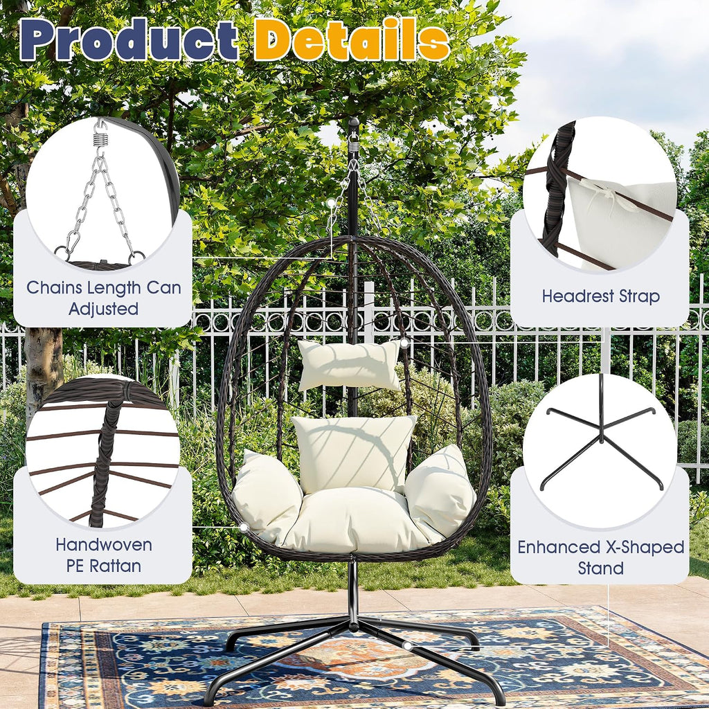 Egg Chair with Stand, Patio Wicker Bifanuo Hanging Chair, Hammock Swing Chair, 350LBS Capacity , Balcony