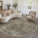 Brown Round Area Rug 8ft Washable 8x8 Circle Vintage Low Pile Indoor Large Kitchen Living Room Carpe