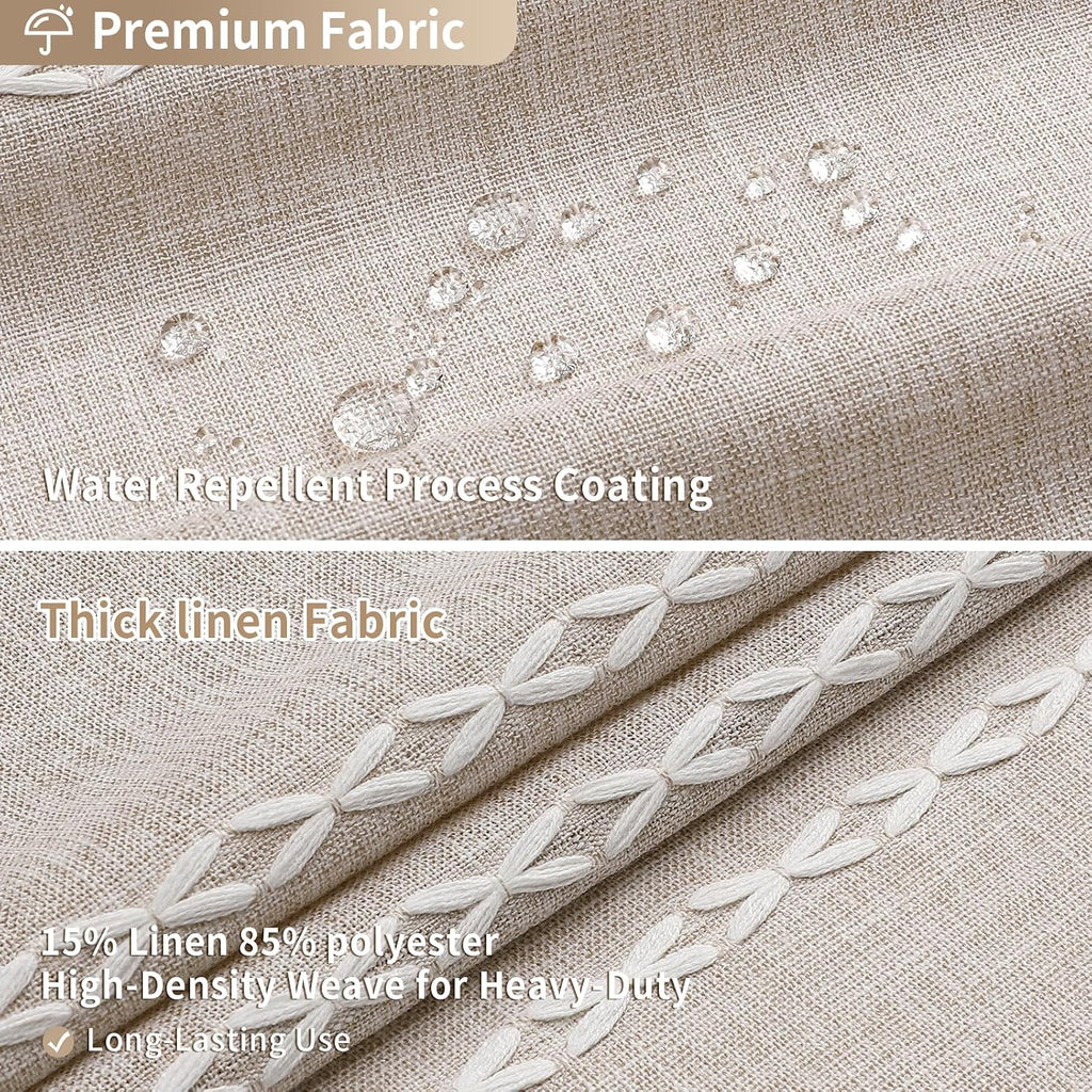 Boho Farmhouse Fabric Shower Curtain, Tan Brown Modern Polyester Linen Shower Curtains for Vintage Rustic Bathroom