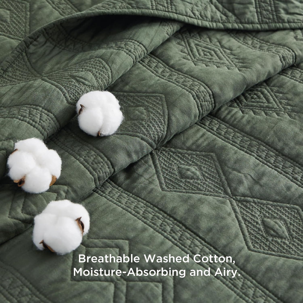 100% Cotton Quilt Set - Bedspread, Lightweight Soft Bed Coverlet, PureWoven, 3-Piece Cozy Stitching Quilt Set