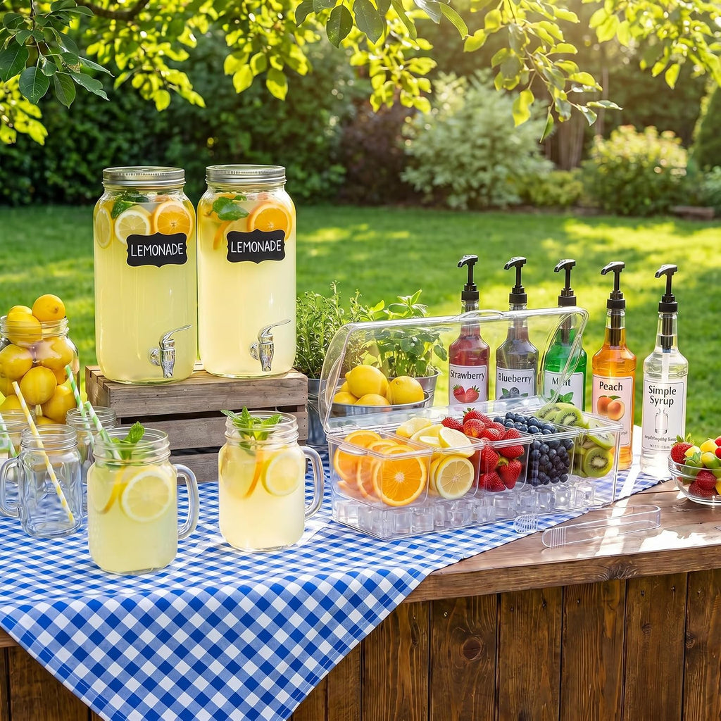 Lemonade Stand Supplies Lemonade Bar Supplies Include 2 Lemon Glass Drink Dispenser, 1 Transparent Storage Box - Set of 9
