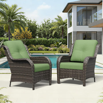 Patio Chairs Set of 2, Wicker Patio Furniture with High Back, Deep Seating, Wide Armrest, Thickened Cushions