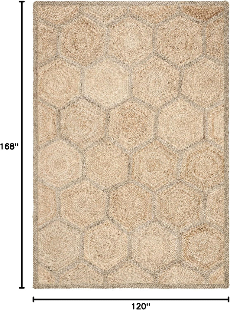Natural Fiber Area Rug - 10' x 14', Natural & Grey, Handmade Honeycomb Woven Jute