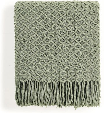 Farmhouse Boho Knitted Throw Blanket, Soft Warm Cozy Light Weight for Spring Summer Fall (50''X60'' Sage Green)